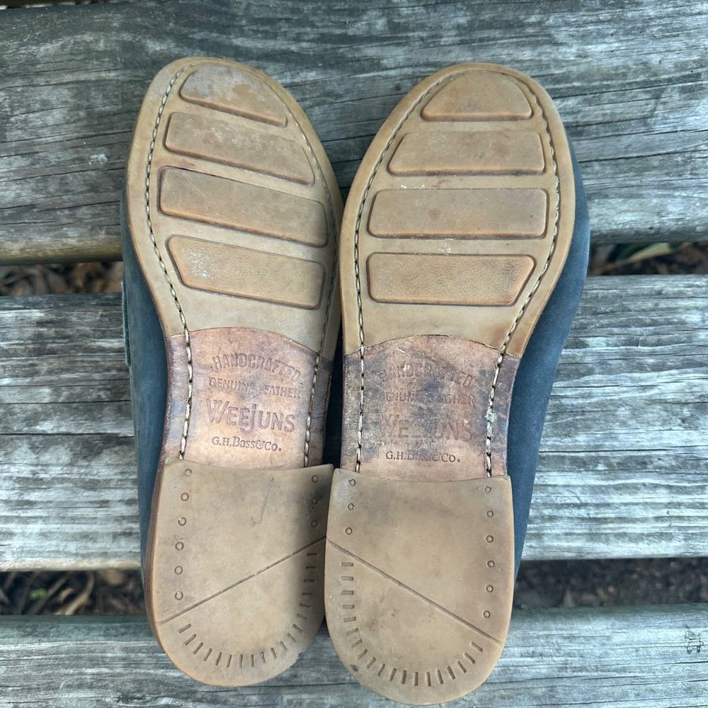 GH Bass Weejuns Slate Blue Nubuck Leather Penny Loafers Handmade Men's Sz 8D - Picture 7 of 10
